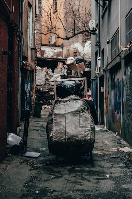 A set of three waste bins placed along a brick wall outside a building on a paved street. The red bin labeled 'Recycling' is positioned on the left, with a smaller red bin beside it. To the right, the